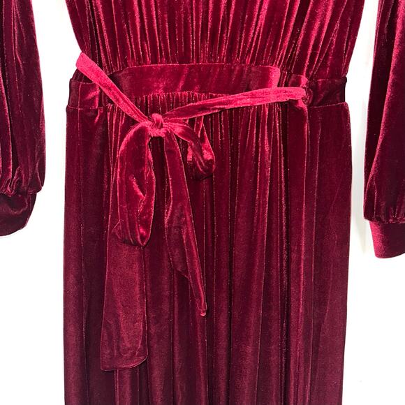 Two Birds New York Red Velvet Long Sleeve Wrap Maxi Dress Size Medium - Picture 9 of 13